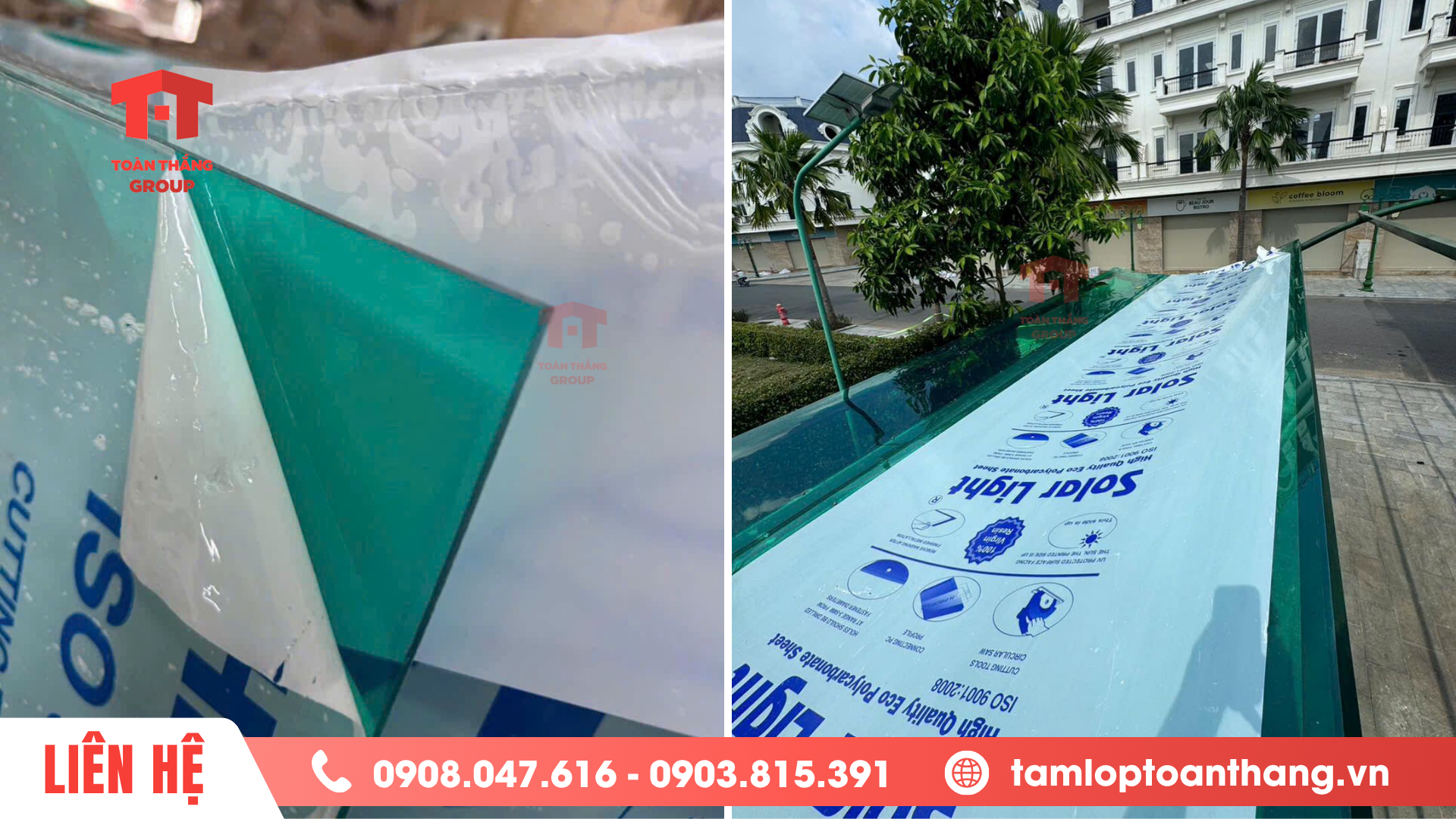 Tấm poly solar light đặc ruột màu xanh lá giúp cách nhiệt và làm dịu không gian 