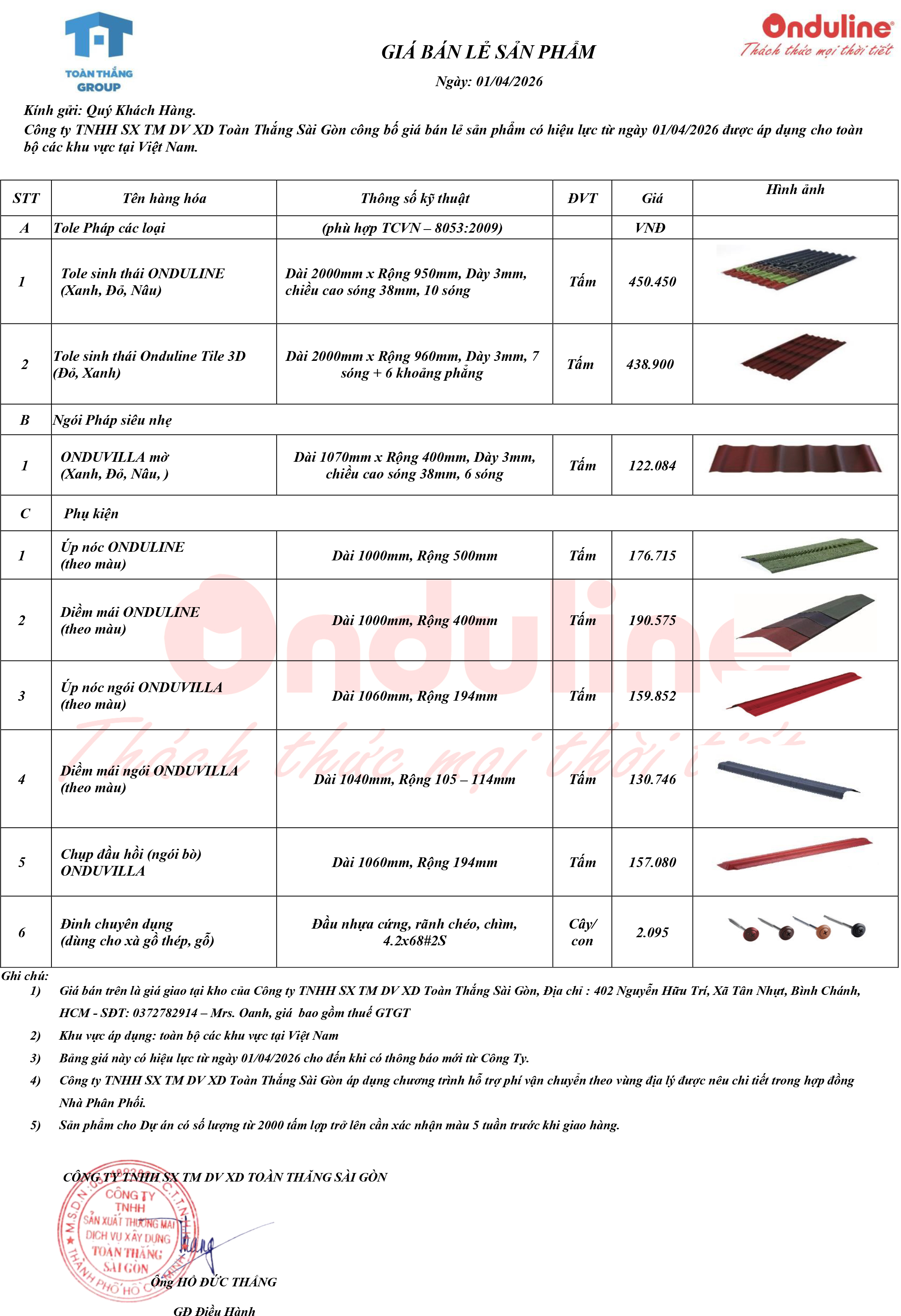 Báo giá tấm lợp sinh thái onduline mới nhất